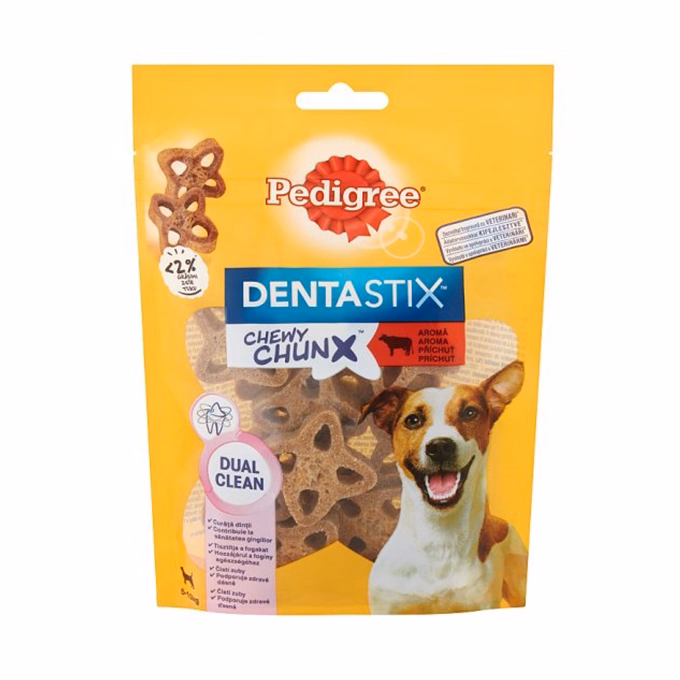 Állateledel jutalomfalat PEDIGREE Denta Stix Chewy Chunx Mini kutyáknak marha 68 g