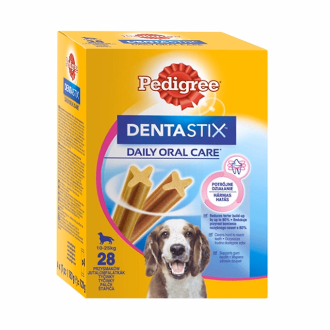 Állateledel jutalomfalat PEDIGREE Denta Stix Daily Oral Care közepes testű kutyáknak 28 darab/doboz