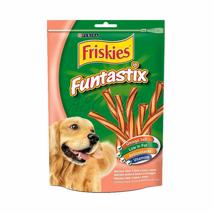 Állateledel jutalomfalat PURINA Friskies Funtastix kutyáknak bacon-sajt 175 g