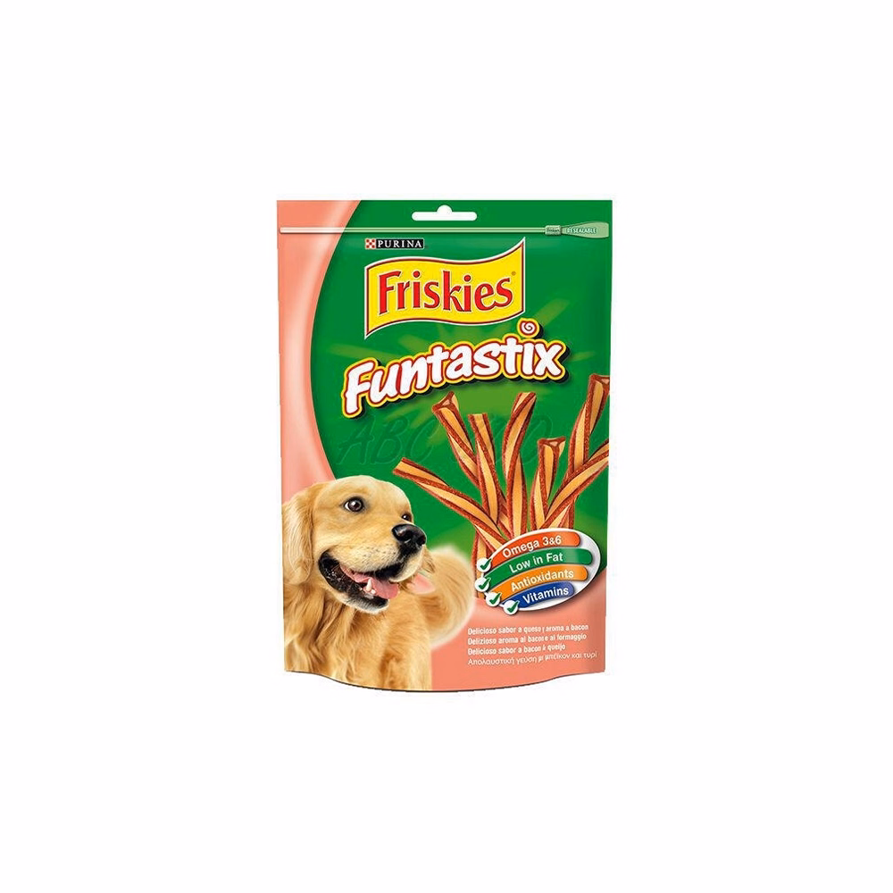 Állateledel jutalomfalat PURINA Friskies Funtastix kutyáknak bacon-sajt 175 g