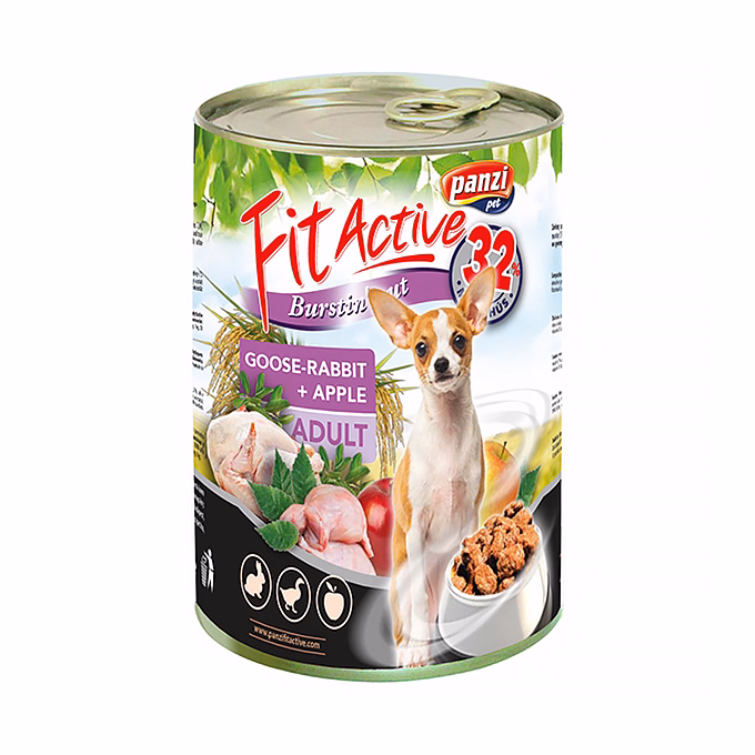 Állateledel konzerv PANZI FitActive kutyának liba- és nyúlhússal, almával 415 g