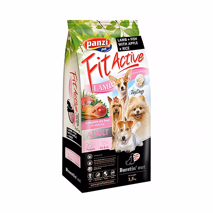Állateledel száraz PANZI FitActive Hypoallergén kistestű felnőtt kutyáknak báránnyal, hallal, almával és rizzsel 1,5 kg