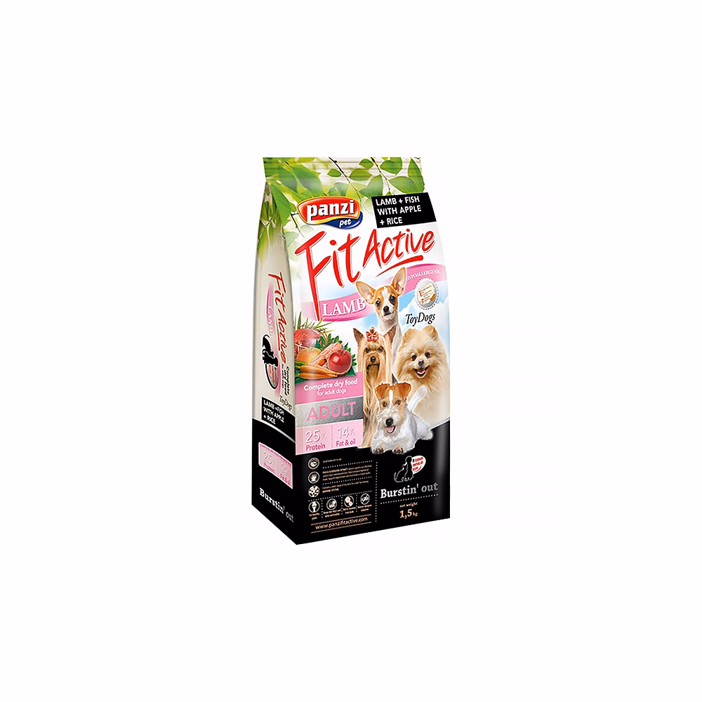 Állateledel száraz PANZI FitActive Hypoallergén kistestű felnőtt kutyáknak báránnyal, hallal, almával és rizzsel 1,5 kg