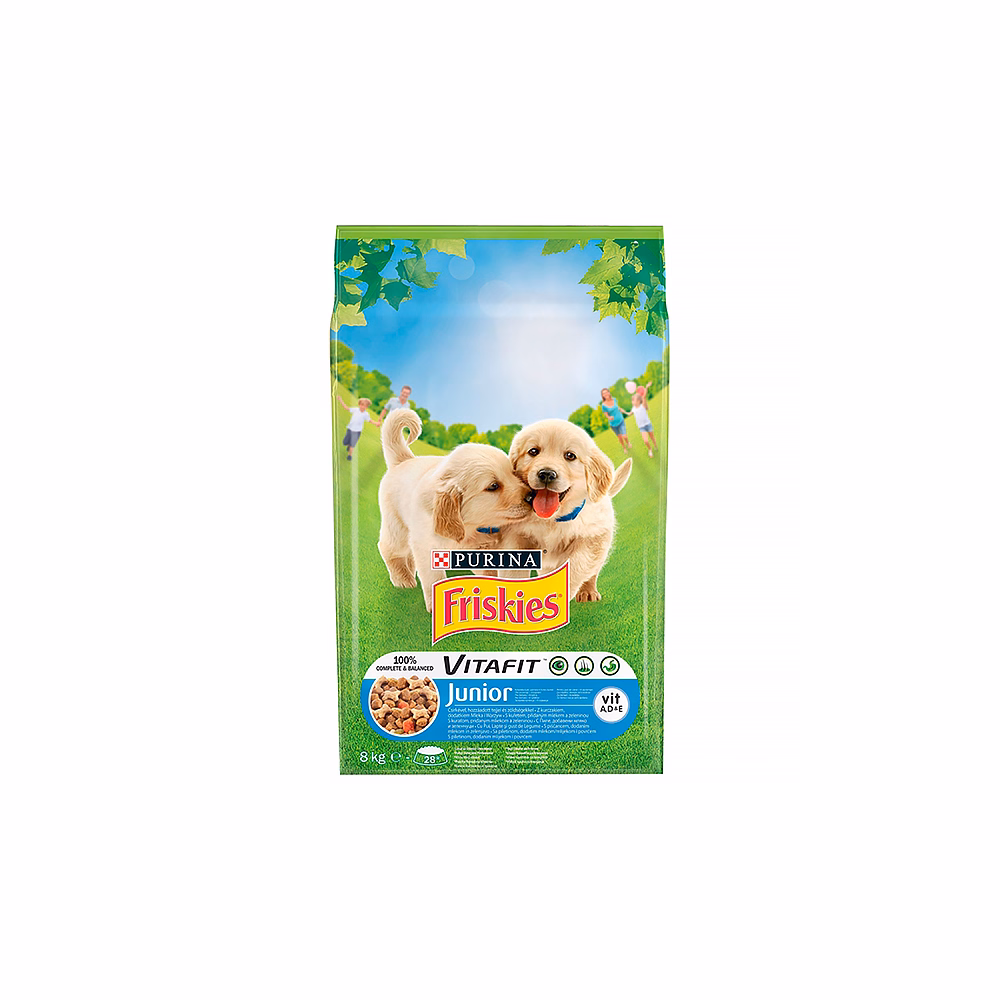 Állateledel száraz PURINA Friskies Vitafit Junior kutyáknak csirkehússal, zöldségekkel és tejjel 8 kg