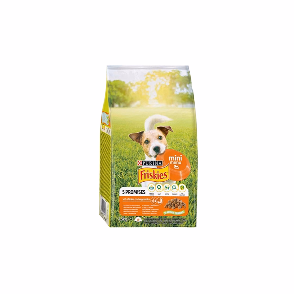 Állateledel száraz PURINA Friskies Vitafit Mini menü kutyáknak csirkével és zöldséggel 1,5 kg