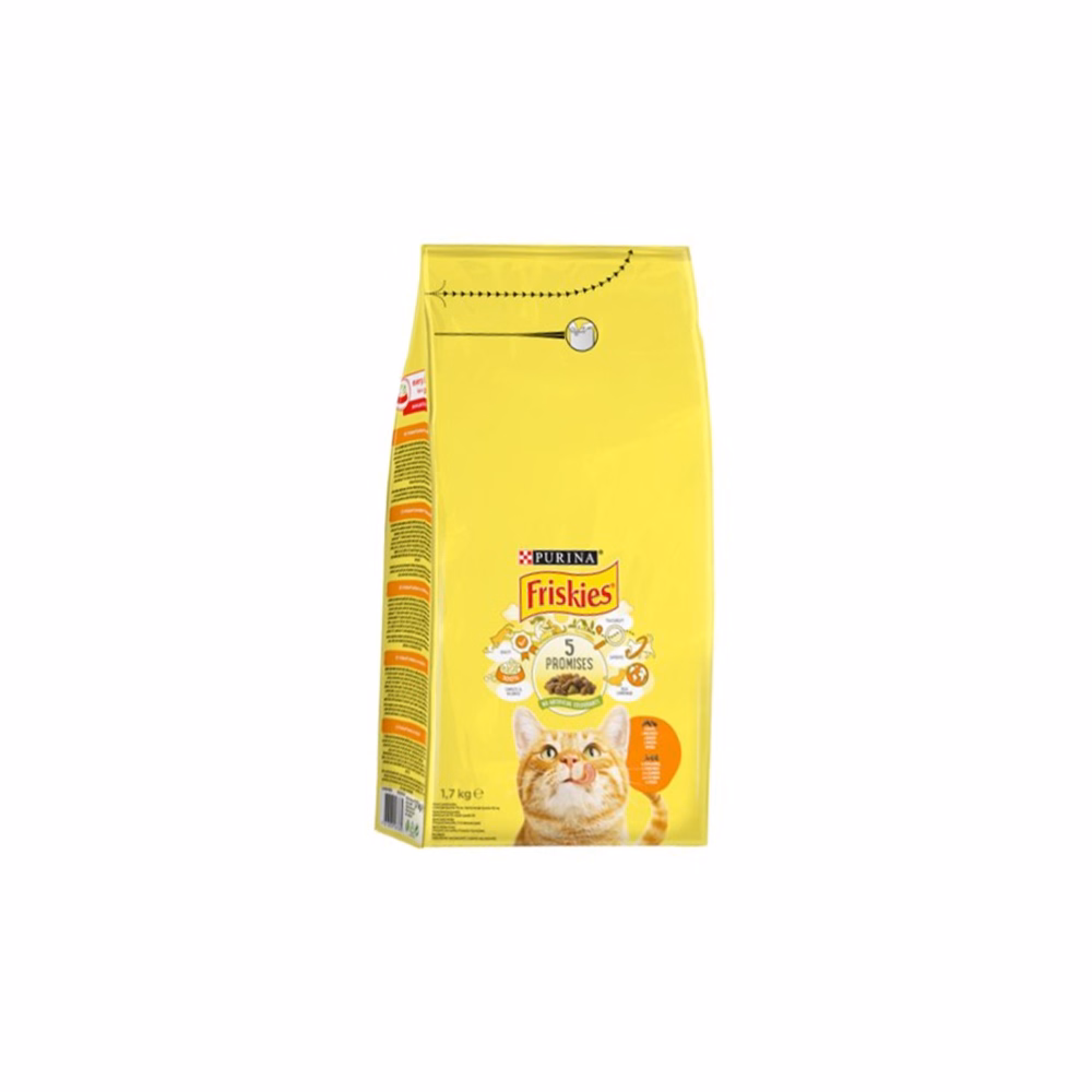 Állateledel száraz PURINA Friskies macskáknak csirkével, májjal és zöldséggel 1,7 kg
