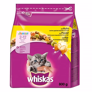 Állateledel száraz WHISKAS Junior macskáknak csirkehússal 800 g