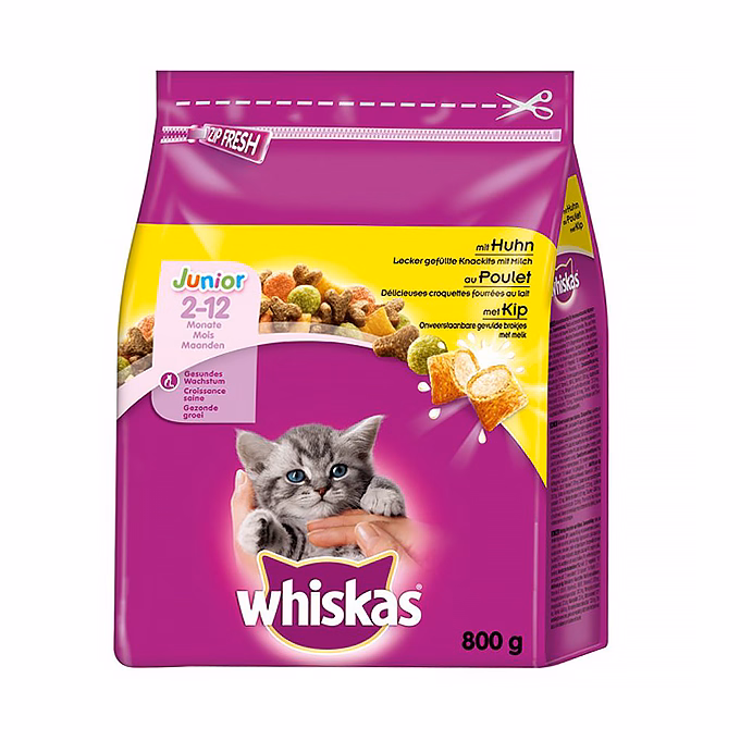Állateledel száraz WHISKAS Junior macskáknak csirkehússal 800 g
