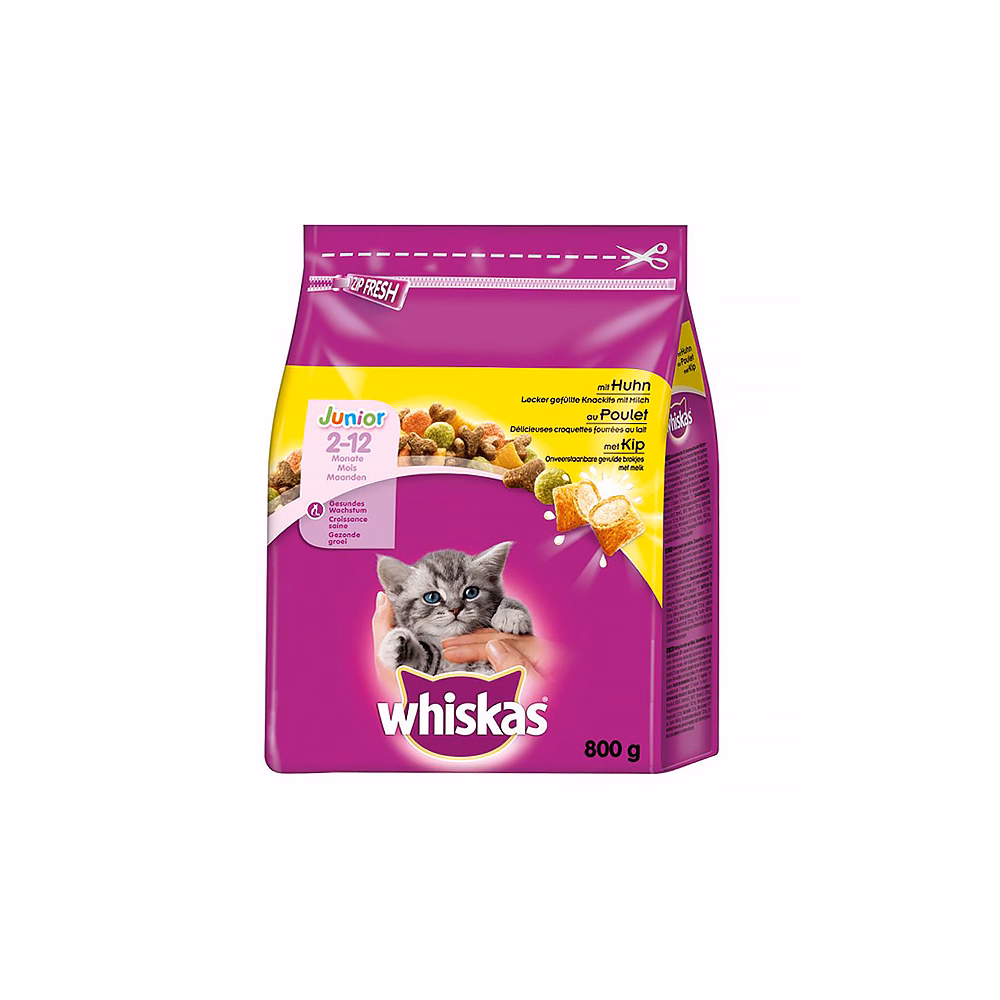 Állateledel száraz WHISKAS Junior macskáknak csirkehússal 800 g