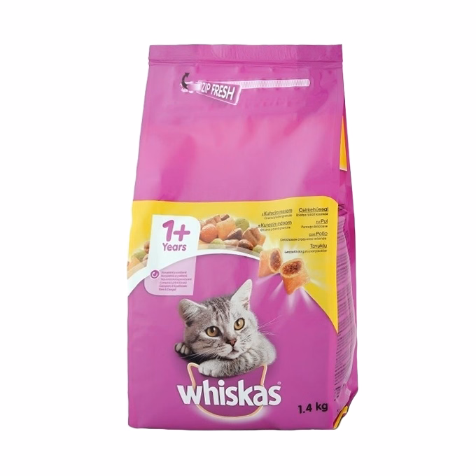 Állateledel száraz WHISKAS macskáknak csirke 1,4 kg
