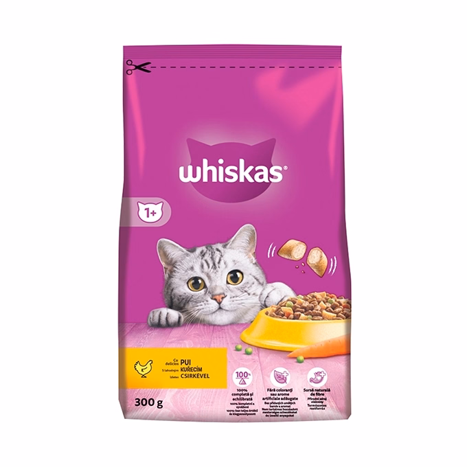 Állateledel száraz WHISKAS macskáknak csirkeússal májas falatkákkal 300 g