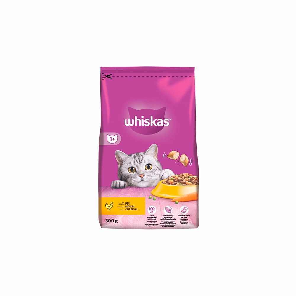 Állateledel száraz WHISKAS macskáknak csirkeússal májas falatkákkal 300 g