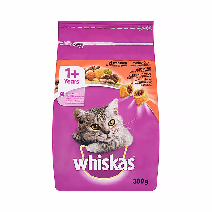 Állateledel száraz WHISKAS macskáknak marhahússal 300 g