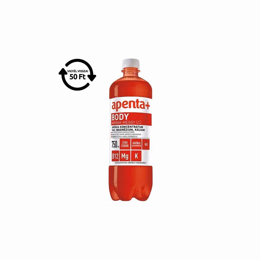 Ásványvíz szénsavmentes APENTA+ Body arónia-meggy ízű 0,75L DRS
