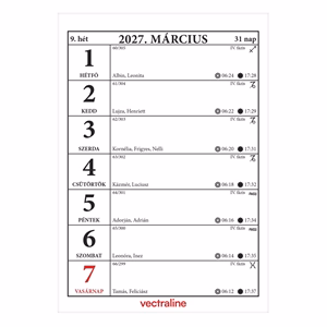 Asztali naptár VECTRALINE BA21 álló fehér lapos holdfázissal 2027.