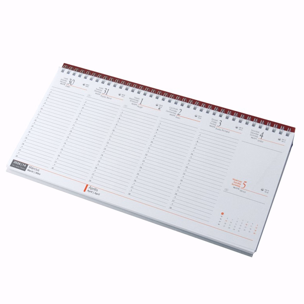 Asztali naptár kép nélküli REALSYSTEM fekvő fehér lapos bordó 2026. Asztali naptár kép nélküli REALSYSTEM fekvő fehér lapos bordó 2026.