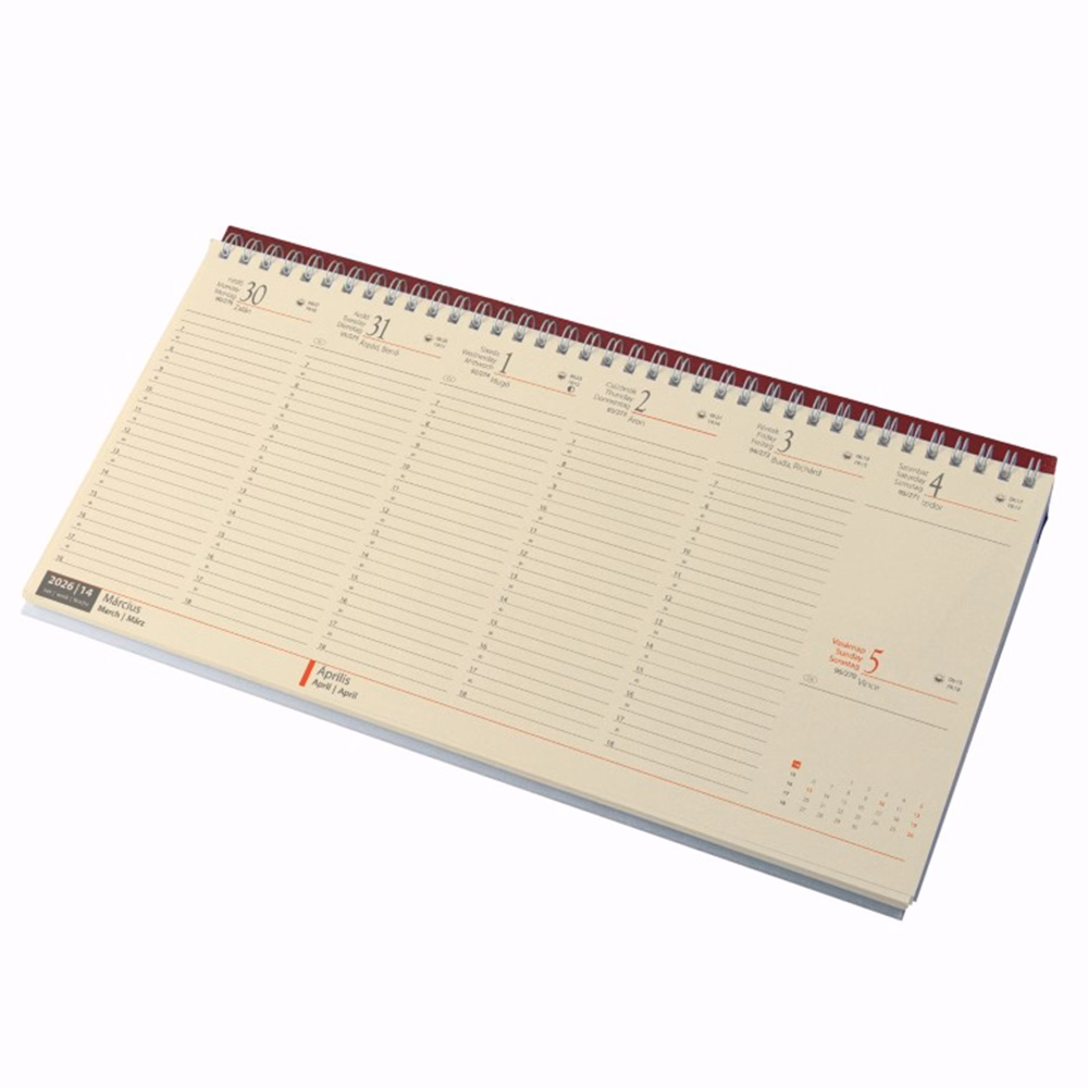 Asztali naptár kép nélküli REALSYSTEM fekvő sárga lapos bordó 2026.