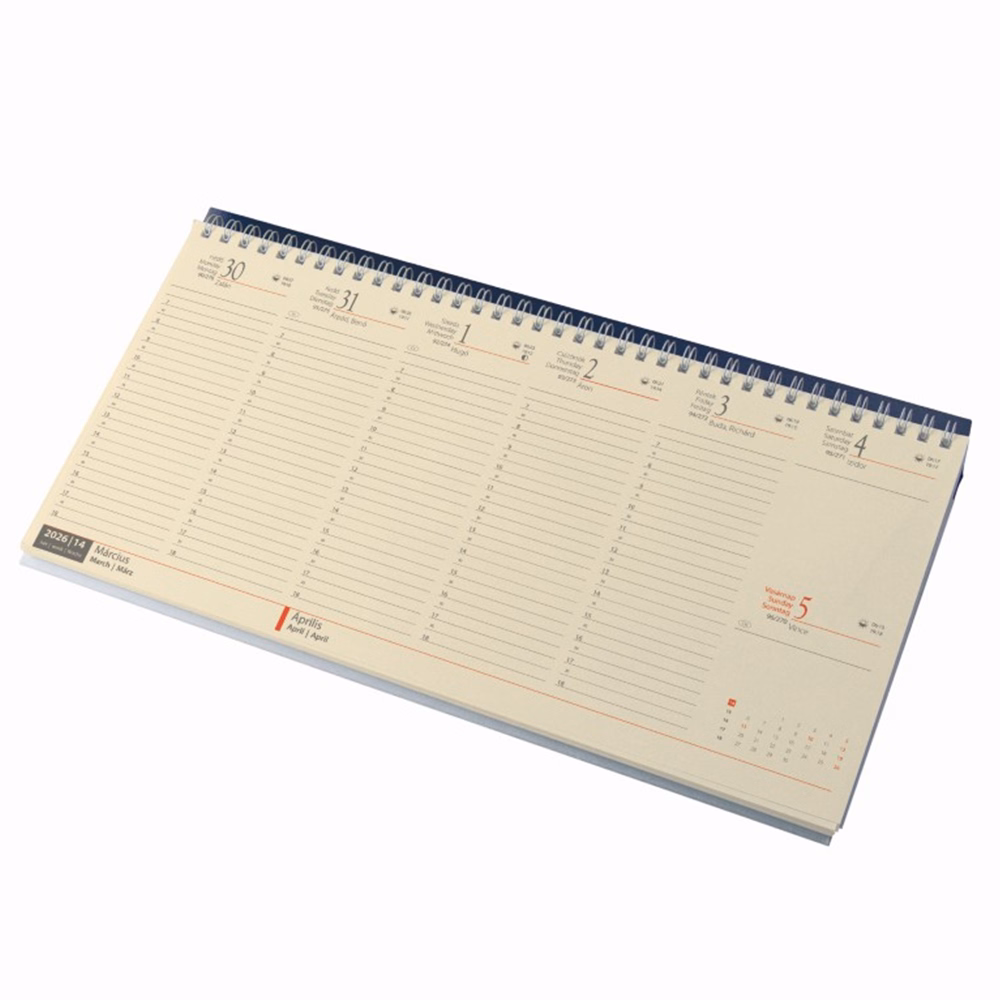 Asztali naptár kép nélküli REALSYSTEM fekvő sárga lapos kék 2026. Asztali naptár kép nélküli REALSYSTEM fekvő sárga lapos kék 2026.