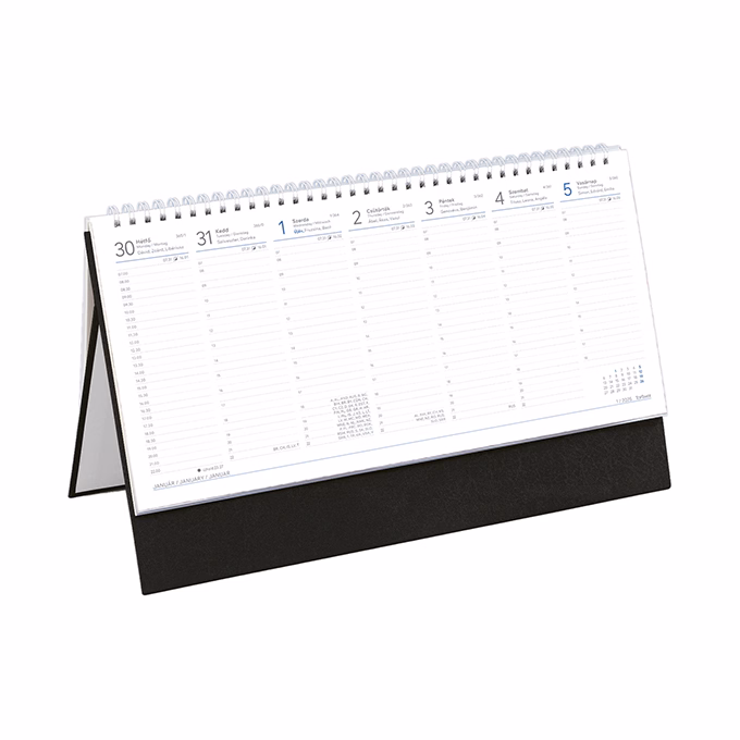 Asztali naptár kép nélküli TOPTIMER T051 álló fehér lapos fekete 2026.