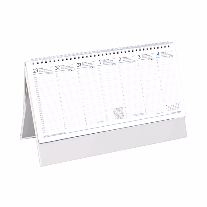 Asztali naptár kép nélküli TOPTIMER T051 álló fehér lapos papír táblás 2026.