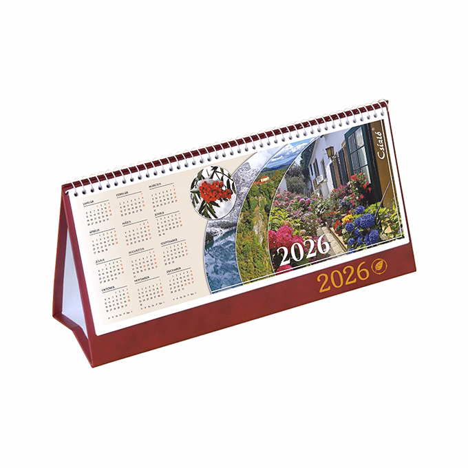 Asztali naptár képes CSÍZIÓ álló fehér lapos idézetes bőr hatású Öko hátlap bordó 2026.