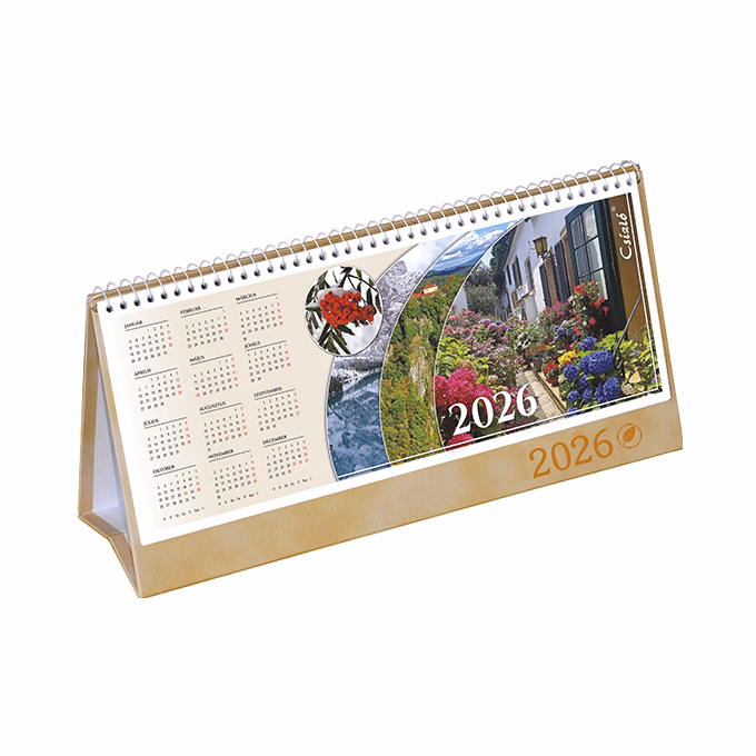 Asztali naptár képes CSÍZIÓ álló fehér lapos idézetes bőr hatású Öko hátlap drapp 2026.