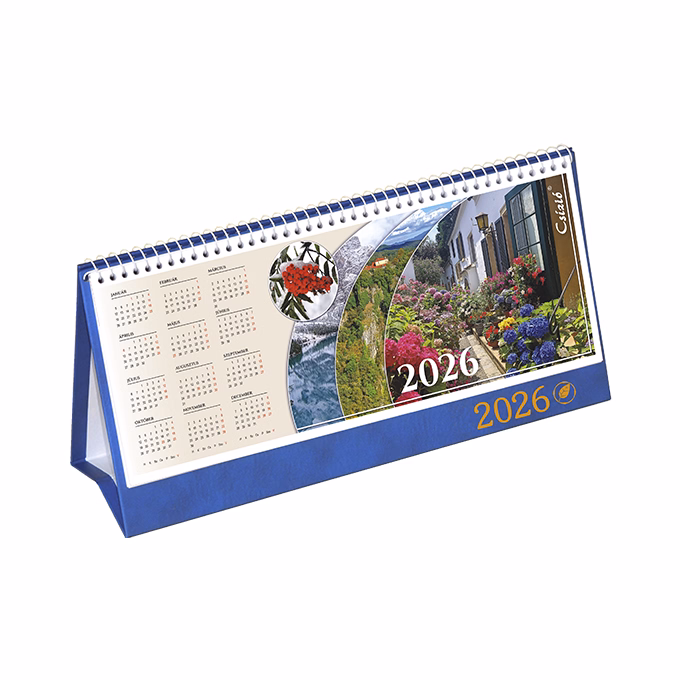 Asztali naptár képes CSÍZIÓ álló fehér lapos idézetes bőr hatású Öko hátlap kék 2026.