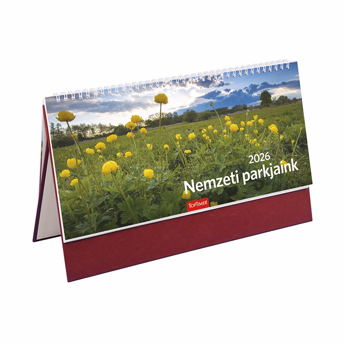 Asztali naptár képes TOPTIMER T054 álló fehér lapos Nemzeti park bordó 2026.