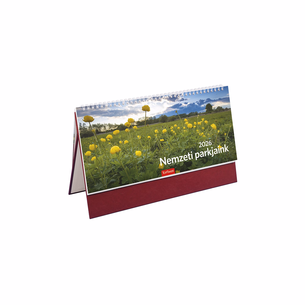 Asztali naptár képes TOPTIMER T054 álló fehér lapos Nemzeti park bordó 2026.