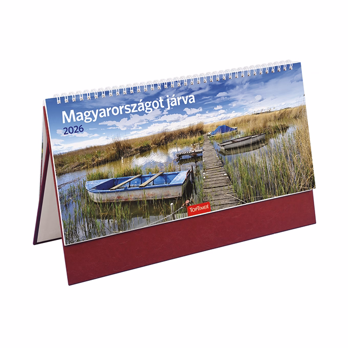 Asztali naptár képes TOPTIMER T056 álló fehér lapos Magyarországot járva bordó 2026.