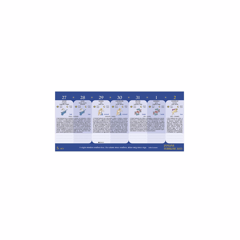 Asztali naptár képes TOPTIMER T059 álló fehér lapos Holdnaptár 2026.