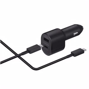 Autós töltő SAMSUNG USB-A/USB-C 45W QC LED fekete + USB-C kábel