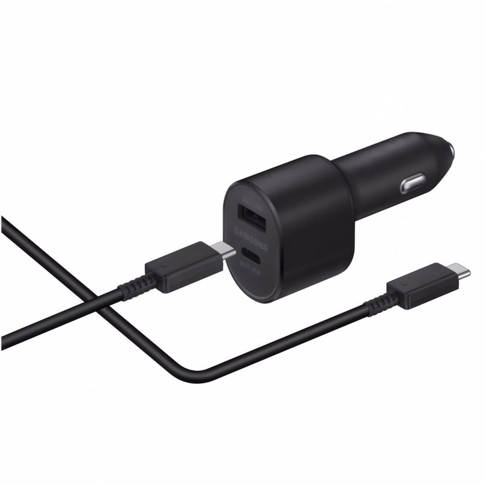 Autós töltő SAMSUNG USB-A/USB-C 45W QC LED fekete + USB-C kábel