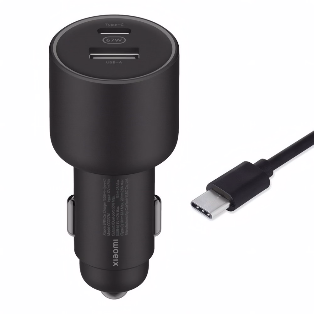 Autós töltő XIAOMI USB-A/USB-C 67W QC fekete + USB-C kábel