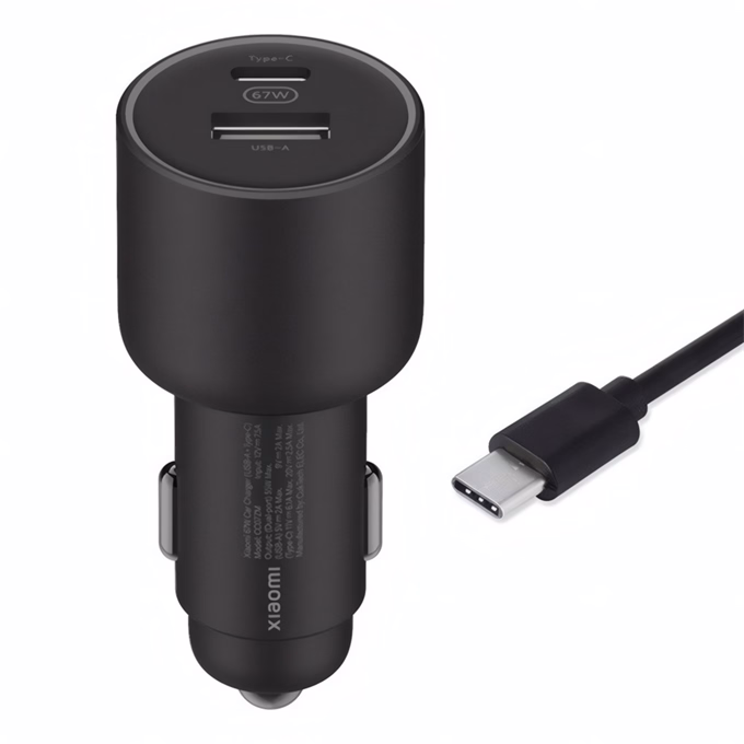 Autós töltő XIAOMI USB-A/USB-C 67W QC fekete + USB-C kábel