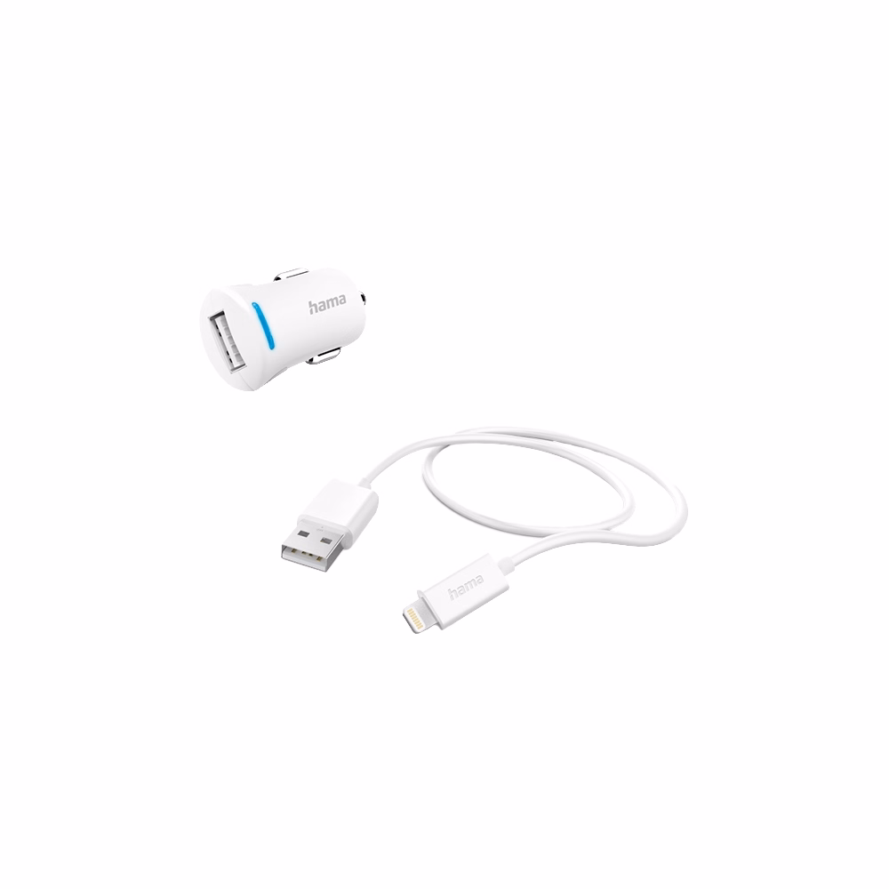 Autós töltő szett HAMA Lightning/USB 2,4A fehér