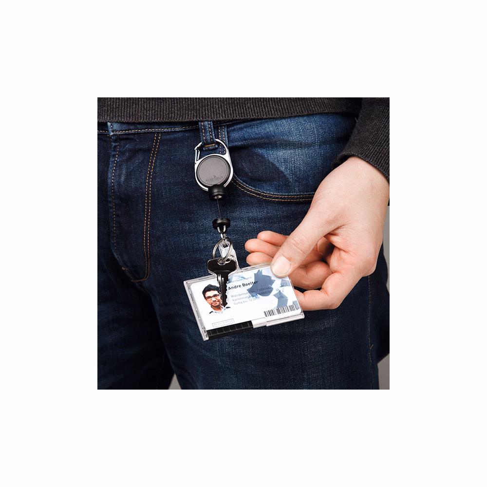 Azonosítókártya tartó DURABLE Extra Strong patentos kihúzható fekete