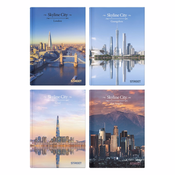 Beírókönyv vonalas STREET A/4 96 lapos Skyline keményfedelű vegyes mintákkal