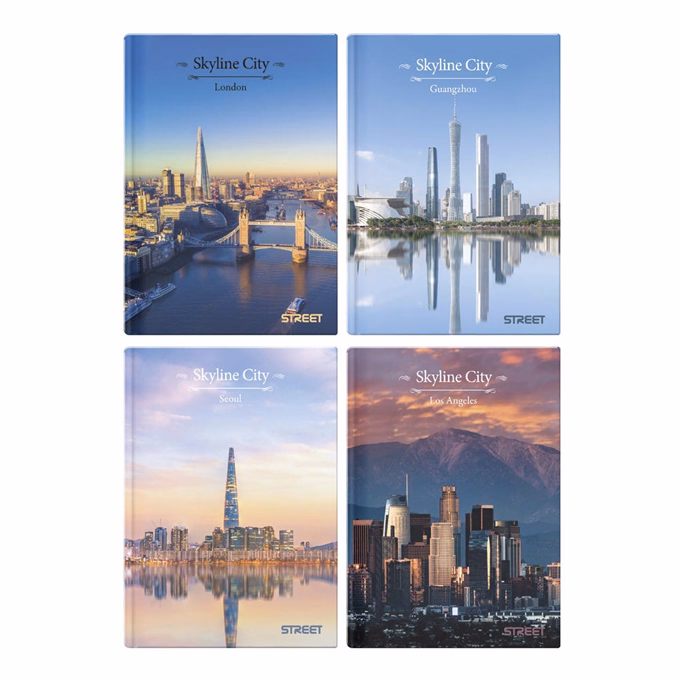 Beírókönyv vonalas STREET A/5 96 lapos Skyline keményfedelű vegyes mintákkal