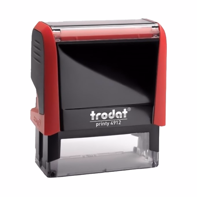 Bélyegző TRODAT Printy 4.0 4912 tűzpiros ház kék párna Bélyegző TRODAT Printy 4.0 4912 tűzpiros ház kék párna