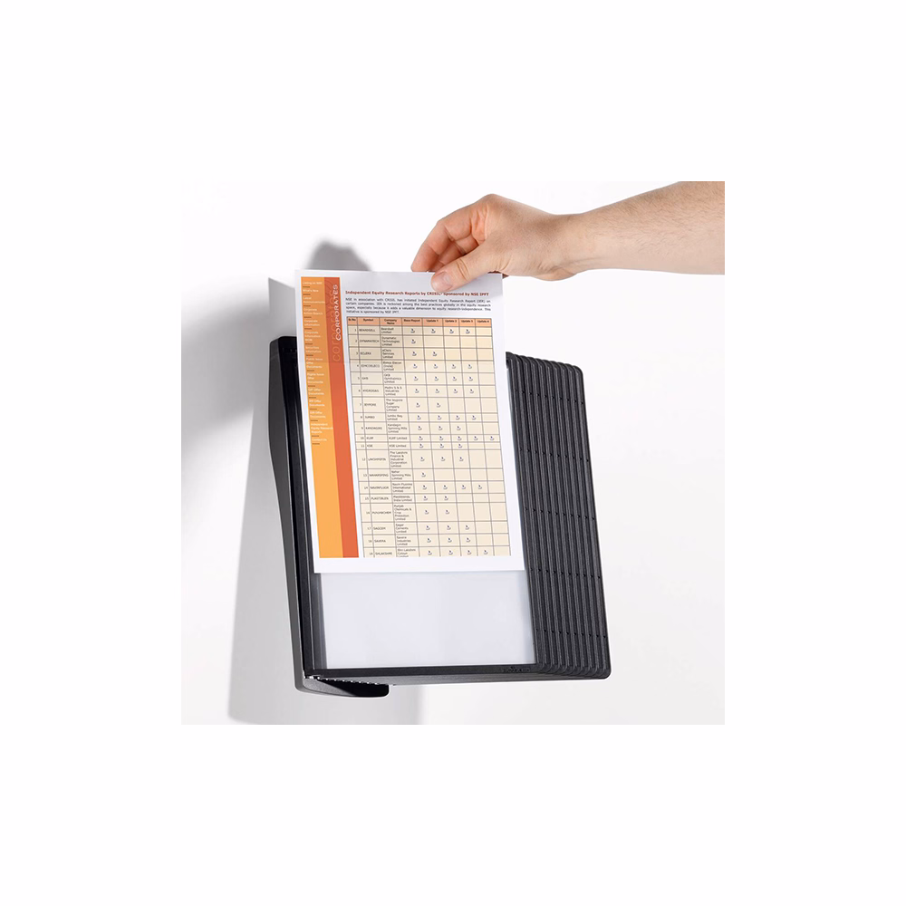 Bemutatótábla tartó DURABLE Sherpa fali 10 db A/4 táblával fekete A