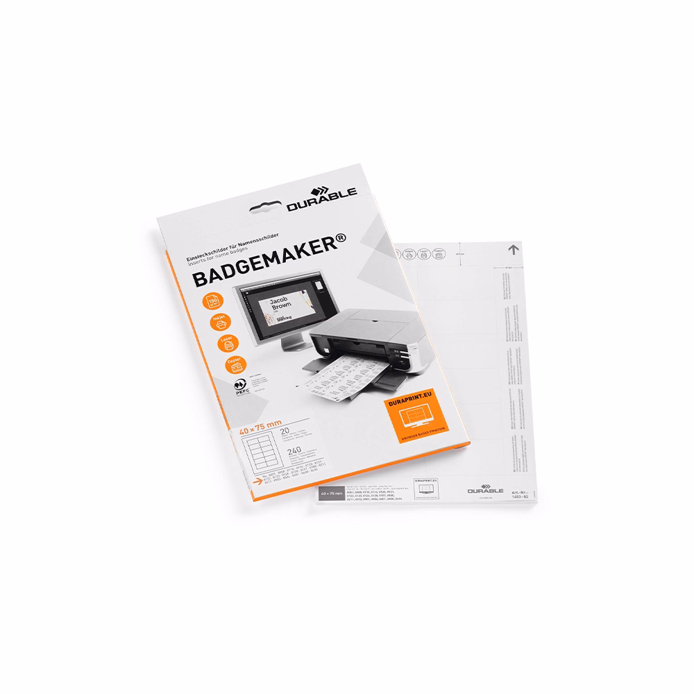 Betétlap névtáblához DURABLE 40x75 mm fehér 240 lapos