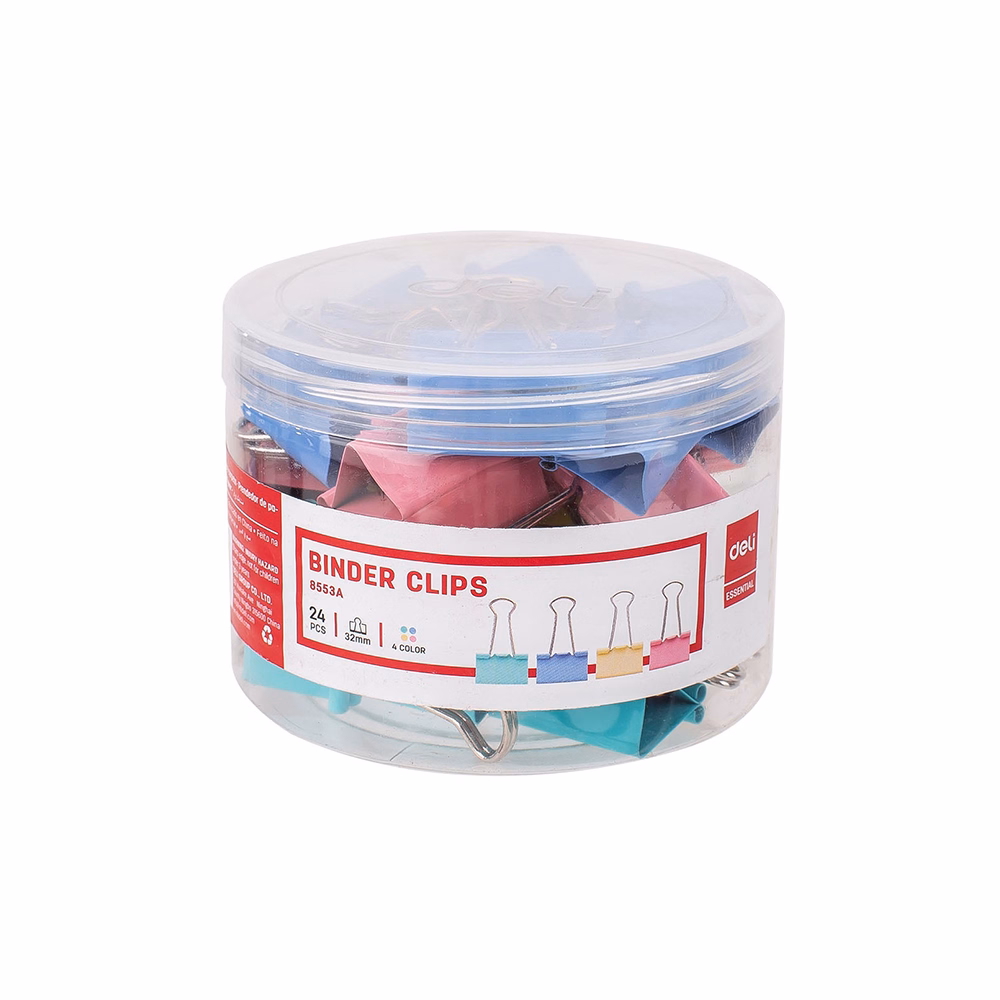 Binder csipesz DELI 32 mm színes 24 darabos
