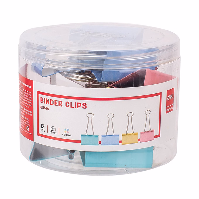 Binder csipesz DELI 51 mm színes 12 darabos