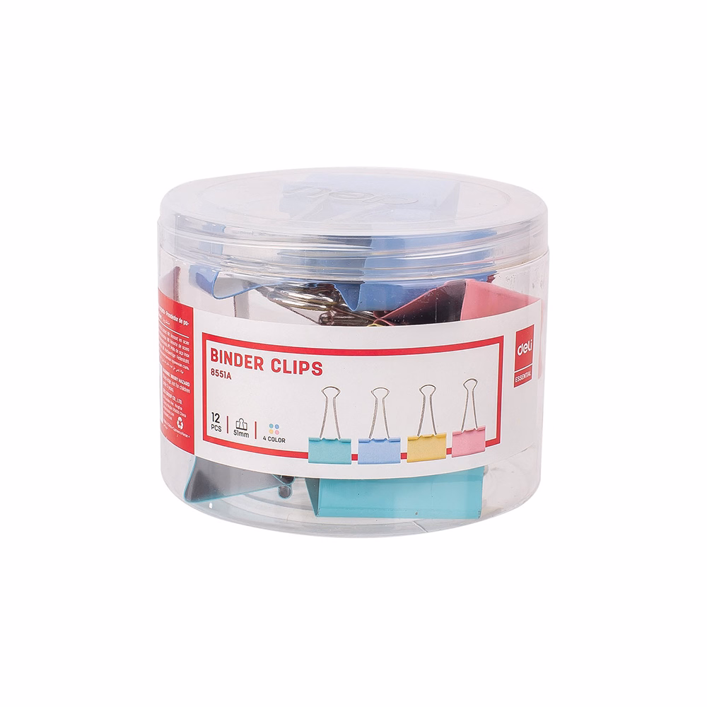Binder csipesz DELI 51 mm színes 12 darabos