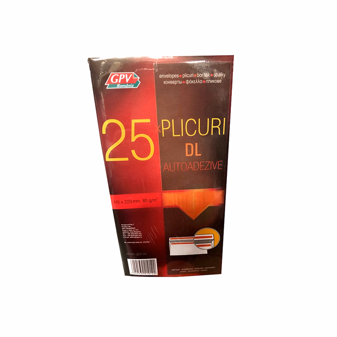 Boríték GPV LA/4 öntapadós bélésnyomott 110x220mm 25 darabos