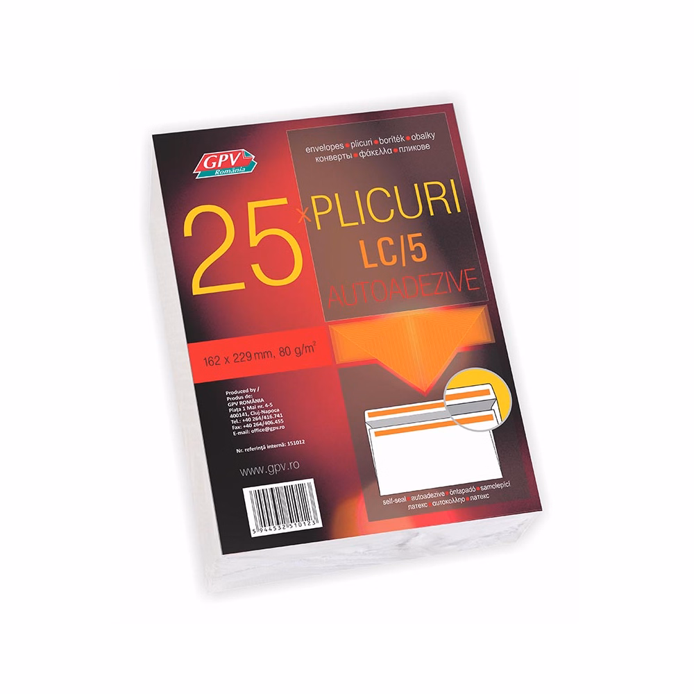 Boríték GPV LC/5 öntapadós bélésnyomott 162x229mm 25 darabos