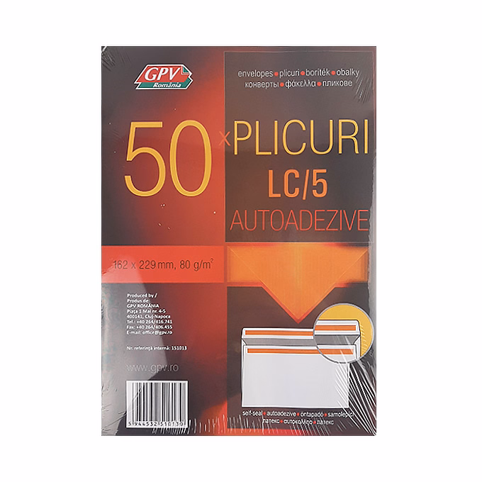 Boríték GPV LC/5 öntapadós bélésnyomott 162x229mm 50 darabos