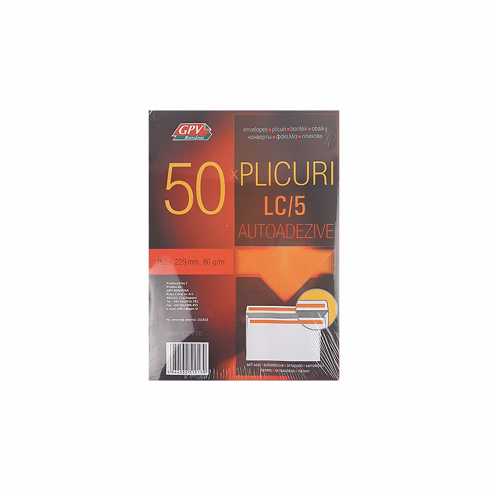 Boríték GPV LC/5 öntapadós bélésnyomott 162x229mm 50 darabos