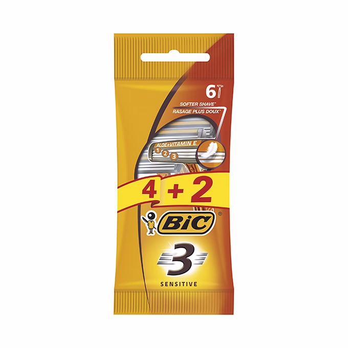 Borotva BIC 3 Sensitive férfi 3 pengés 4+2 darab/bliszter